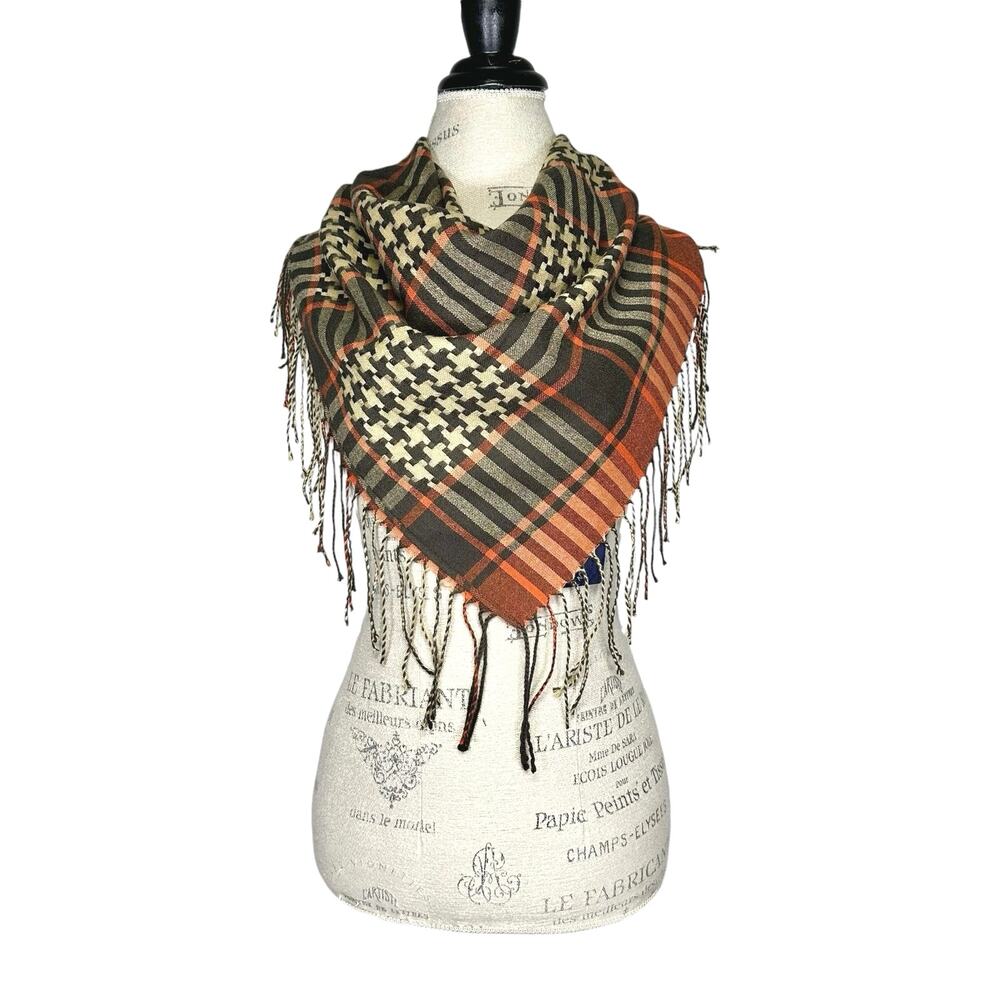 Pashmina | Women | Silk Cashmere Blend Fringe Plaid Geometric Print Square Scarf